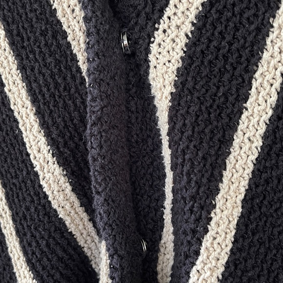 Free People Black and Cream Stripe Oversized Chunky Knit Chevron Cardigan - Picture 8 of 10